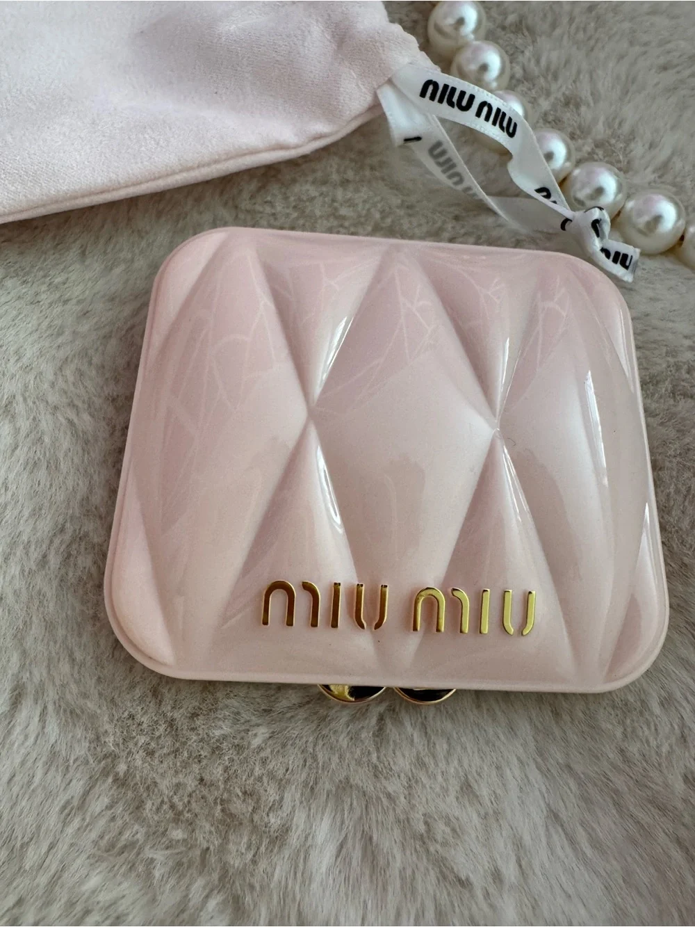 Miu Miu Pink Quilted Compact Bag double sided mirror